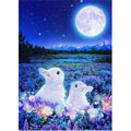 Craspire DIY Rectangle Rabbit Theme Diamond Painting Kits, Including Canvas, Resin Rhinestones, Diamond Sticky Pen, Tray Plate and Glue Clay, Rabbits in the Moon Night, Blue, 400x300mm, 2Set/Pack