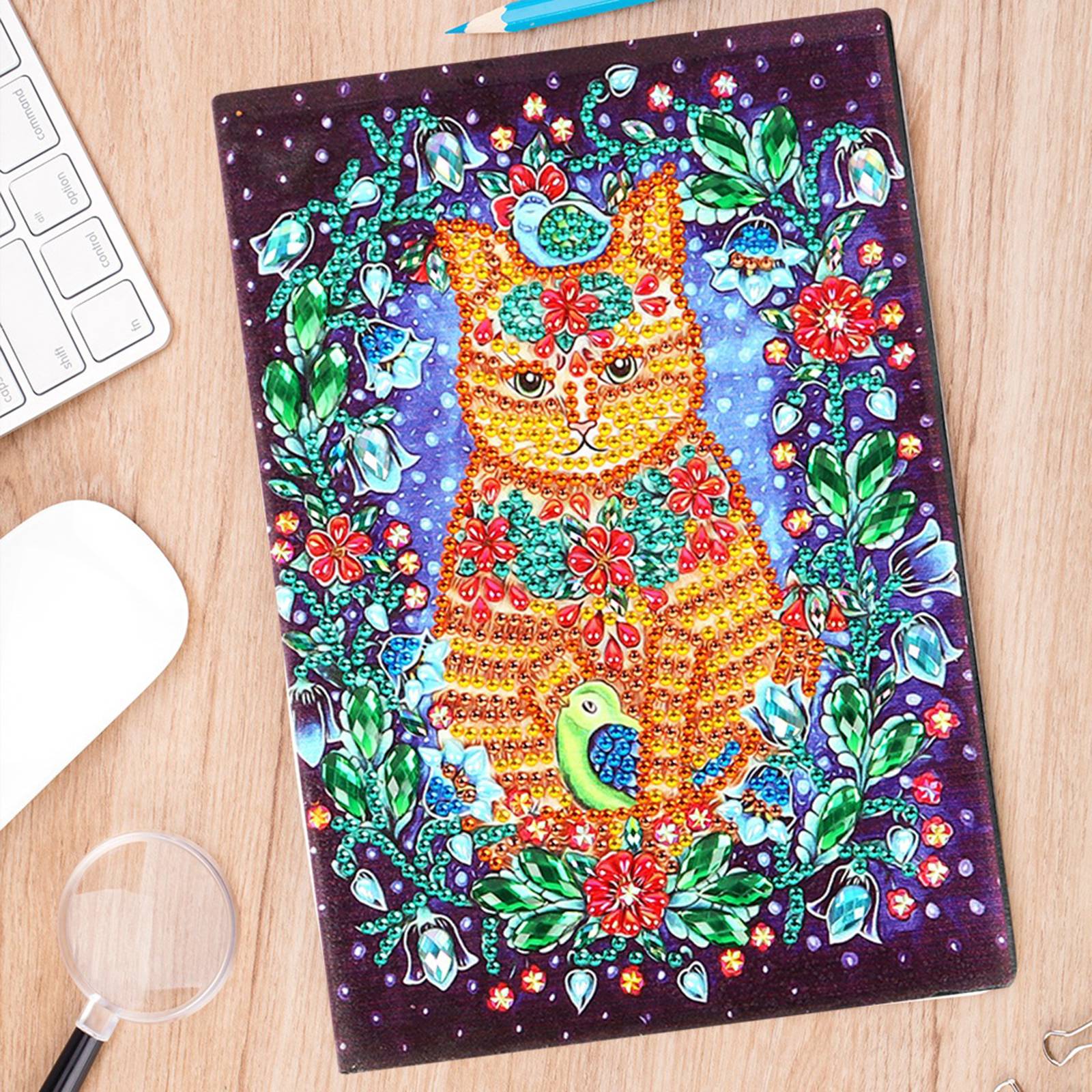 Craspire DIY Animal Theme Notebook Diamond Painting Kits, Including A5 Notebook, Resin Rhinestones, Diamond Sticky Pen, Tray Plate and Glue Clay, Cat Pattern, 210x150mm, 50 pages/book, 2Set/Pack