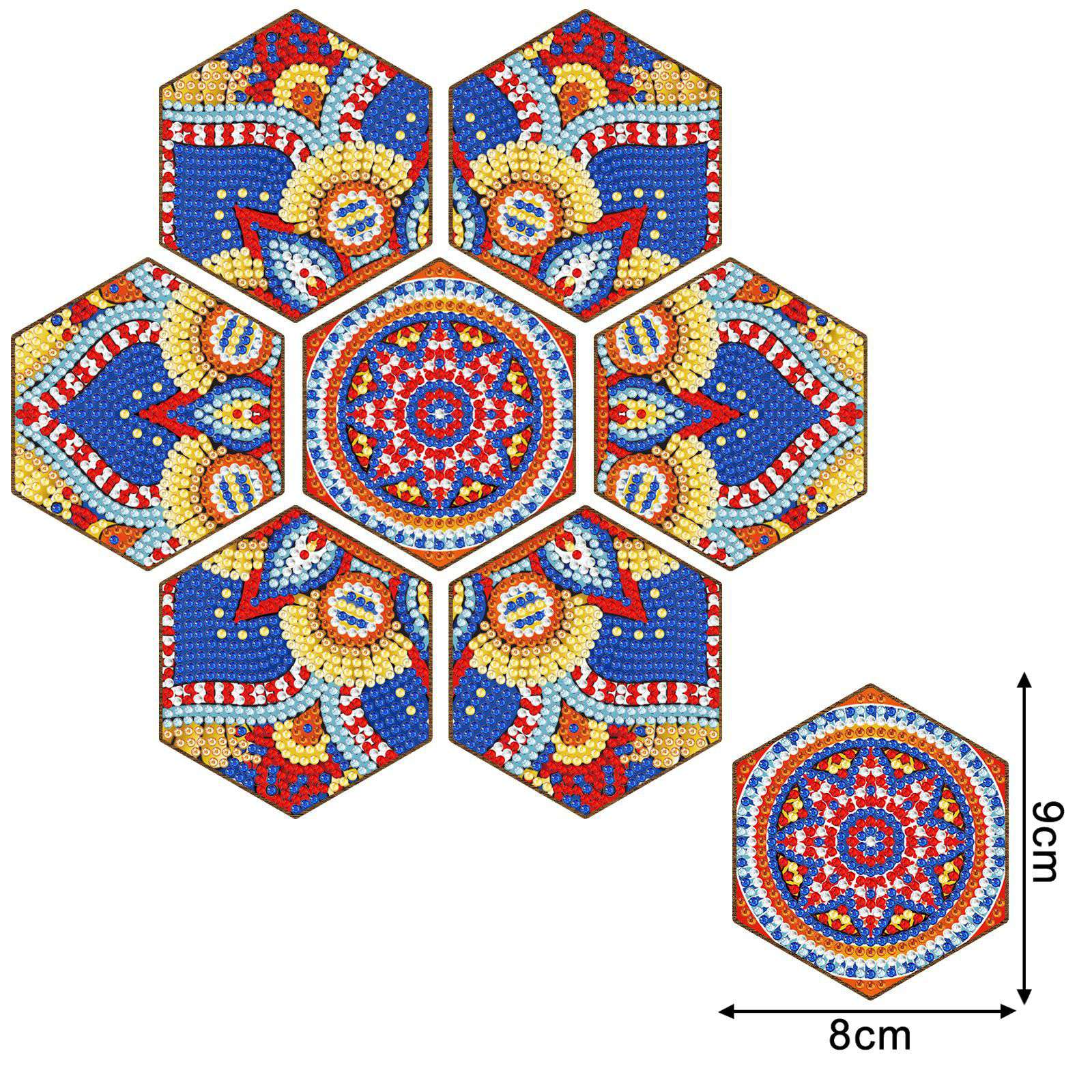 Craspire DIY Cup Mats Diamond Painting Kits, Including Hexagon Coasters, Resin Rhinestones, Diamond Sticky Pen, Tray Plate and Glue Clay, Flower Pattern, 90x80x3mm, 7pcs/set, 2Set/Pack