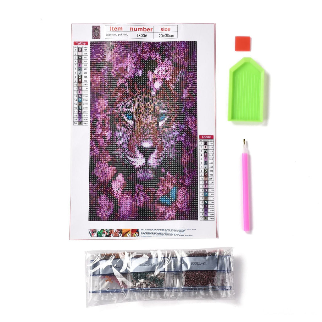 Craspire 5D DIY Diamond Painting Animals Canvas Kits, with Resin Rhinestones, Diamond Sticky Pen, Tray Plate and Glue Clay, Tiger Pattern, 30x20x0.02cm, 4Set/Pack