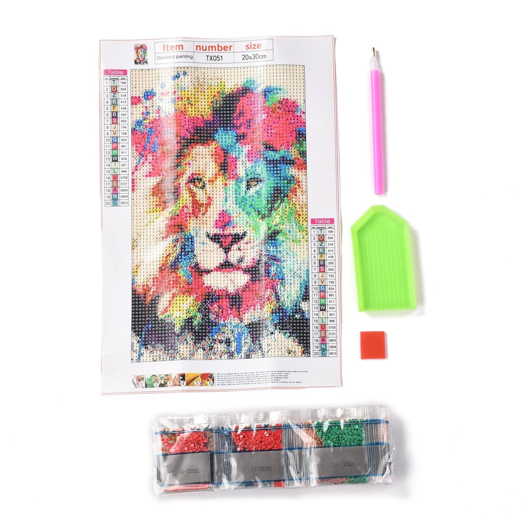 Craspire 5D DIY Diamond Painting Animals Canvas Kits, with Resin Rhinestones, Diamond Sticky Pen, Tray Plate and Glue Clay, Lion Pattern, 30x20x0.02cm, 4Set/Pack