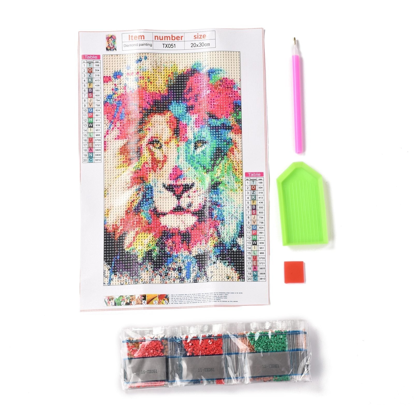 Craspire 5D DIY Diamond Painting Animals Canvas Kits, with Resin Rhinestones, Diamond Sticky Pen, Tray Plate and Glue Clay, Lion Pattern, 30x20x0.02cm, 4Set/Pack