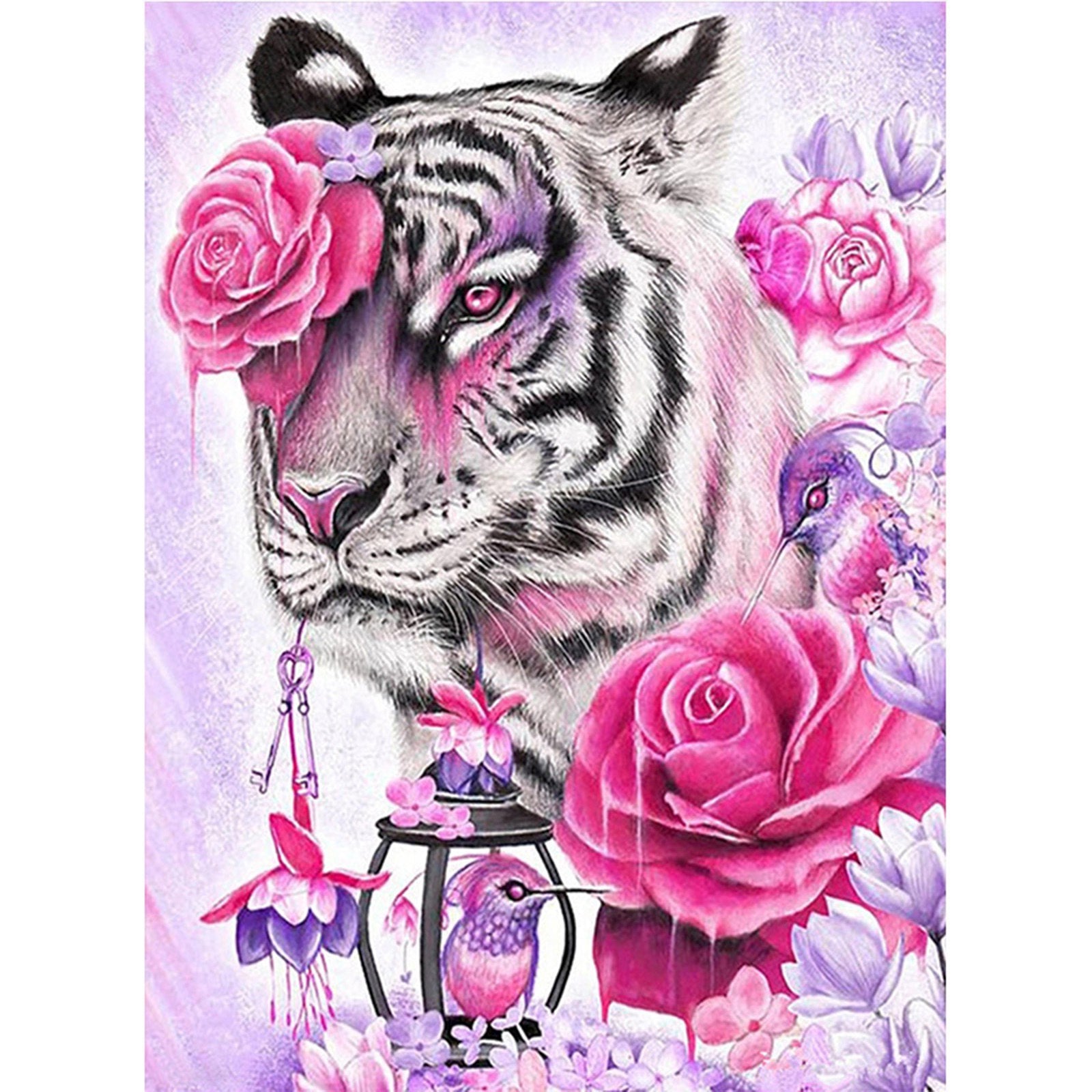 Craspire 5D DIY Diamond Painting Animals Canvas Kits, with Resin Rhinestones, Diamond Sticky Pen, Tray Plate and Glue Clay, Tiger Pattern, 30x20x0.02cm, 4Set/Pack