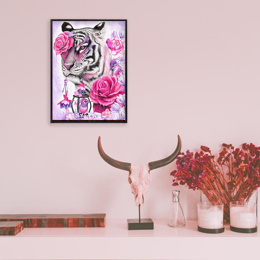 Craspire 5D DIY Diamond Painting Animals Canvas Kits, with Resin Rhinestones, Diamond Sticky Pen, Tray Plate and Glue Clay, Tiger Pattern, 30x20x0.02cm, 4Set/Pack