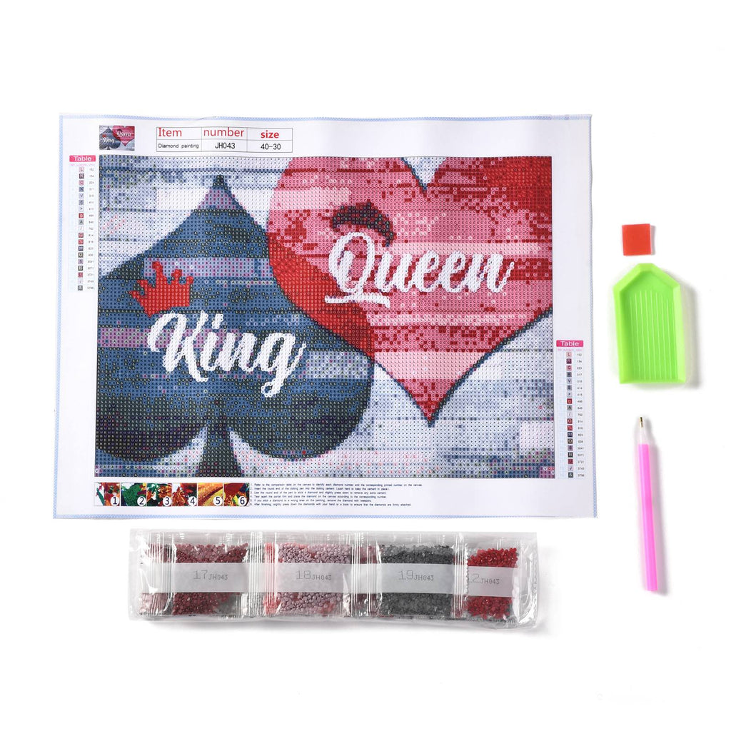 Craspire 5D DIY Diamond Painting Family Theme Canvas Kits, Word King & Queen, with Resin Rhinestones, Diamond Sticky Pen, Tray Plate and Glue Clay, Heart Pattern, 30x40x0.02cm, 2Set/Pack