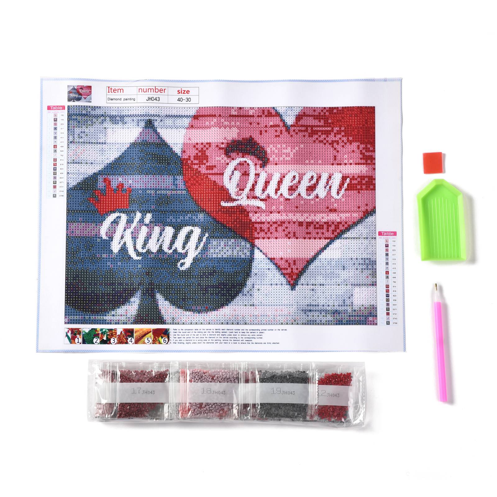 Craspire 5D DIY Diamond Painting Family Theme Canvas Kits, Word King & Queen, with Resin Rhinestones, Diamond Sticky Pen, Tray Plate and Glue Clay, Heart Pattern, 30x40x0.02cm, 2Set/Pack