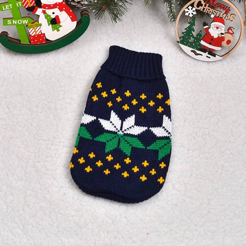 Navy Blue Warm Knitted Pet Dogs Cats Sweater Winter Clothes